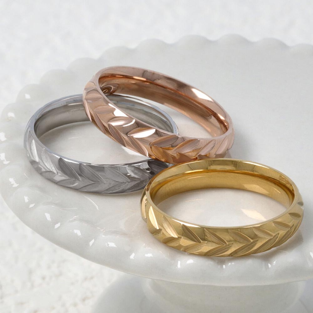 Grooved Leaf SS Ring