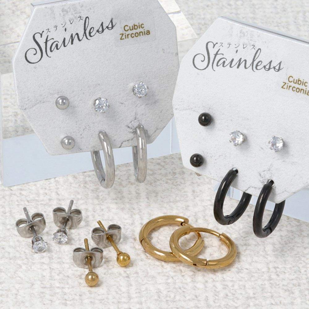 Hoop and Stud SS Earring Set - Main Image