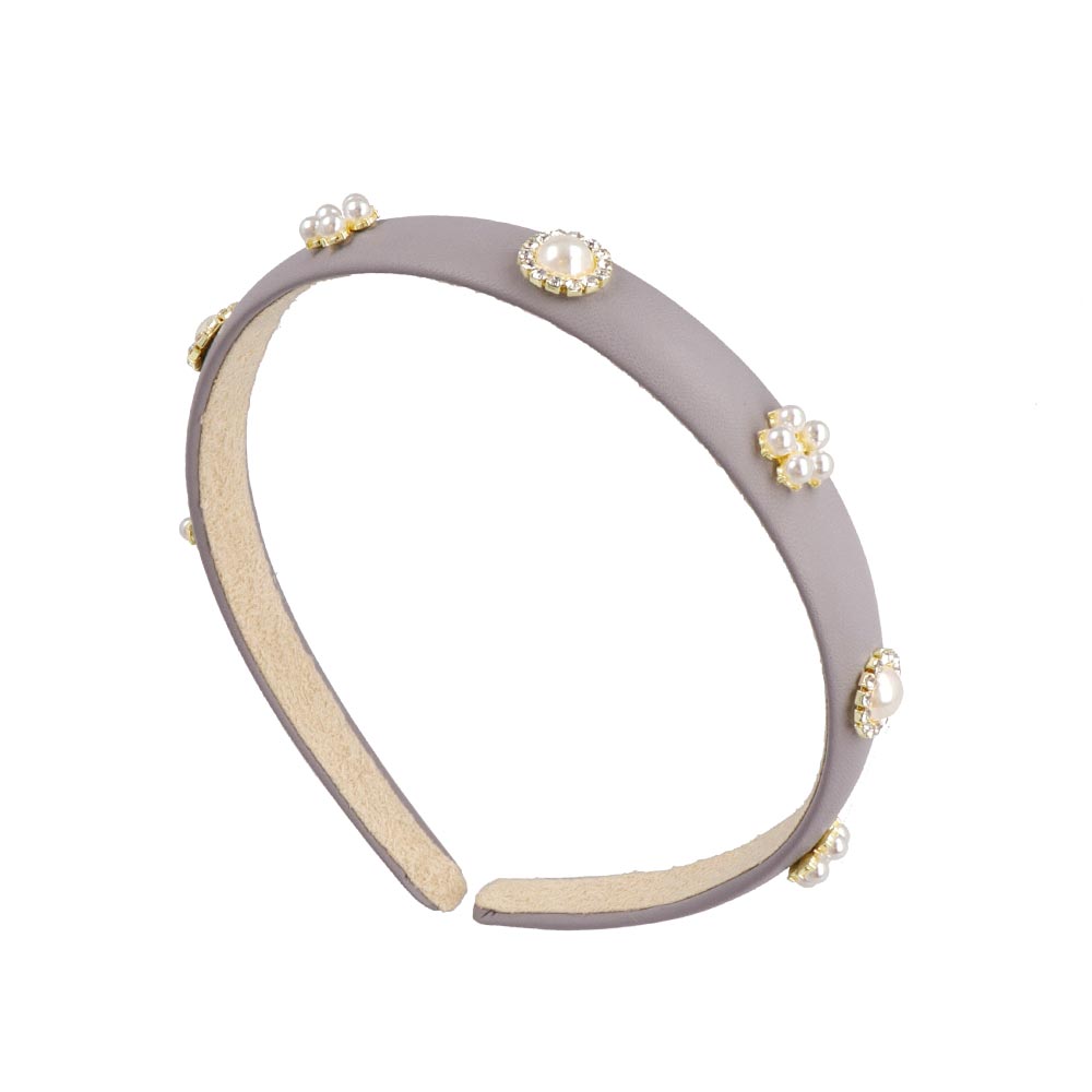 Pearl Detail Faux Leather Headband