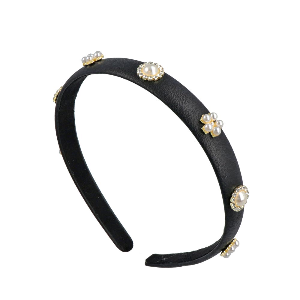 Pearl Detail Faux Leather Headband