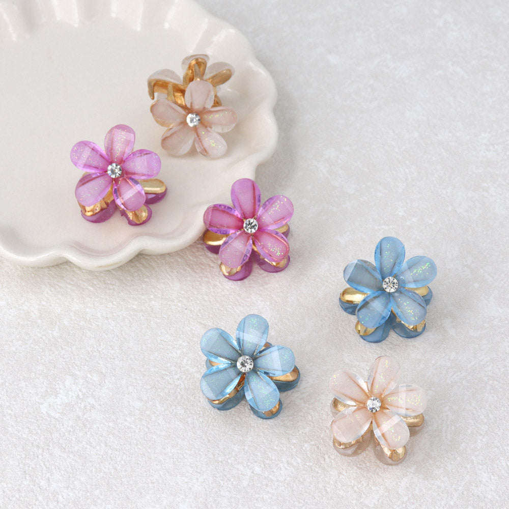 Faceted Flower Mini Hair Clip Pack - osewaya