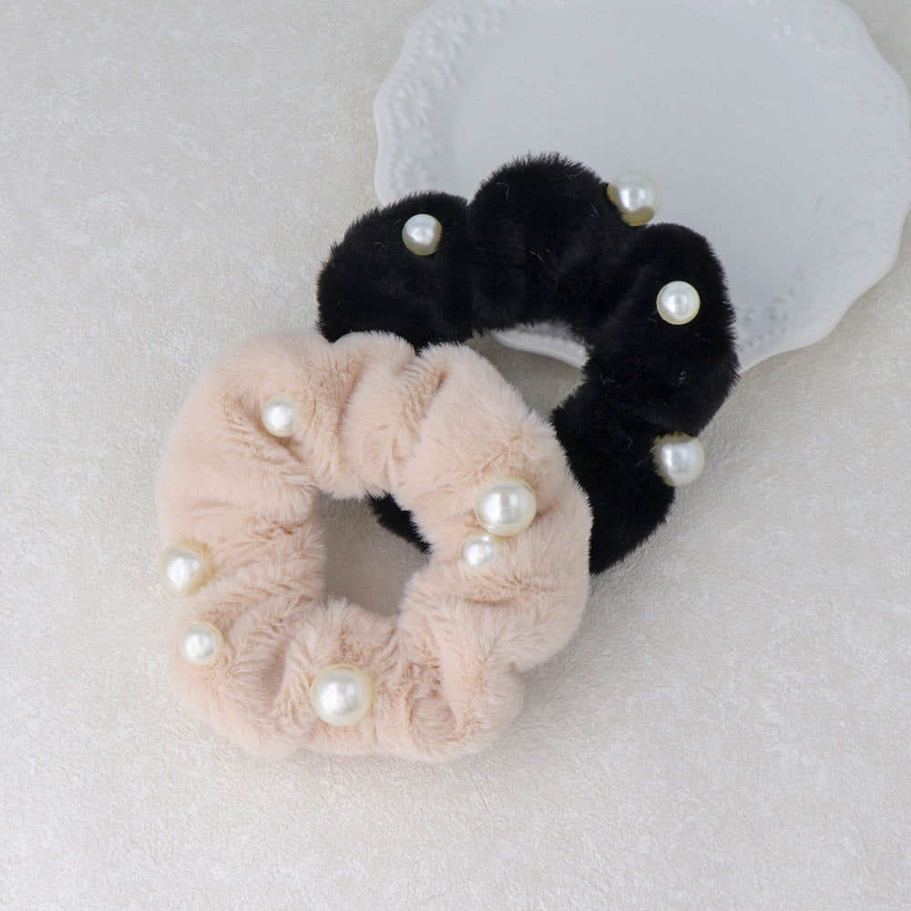 Fluffy Pearl Hair Scrunchie - osewaya