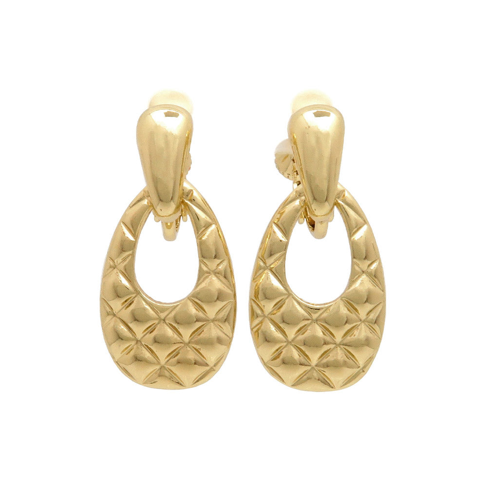 Quilted Oval Clip On Drop Earrings