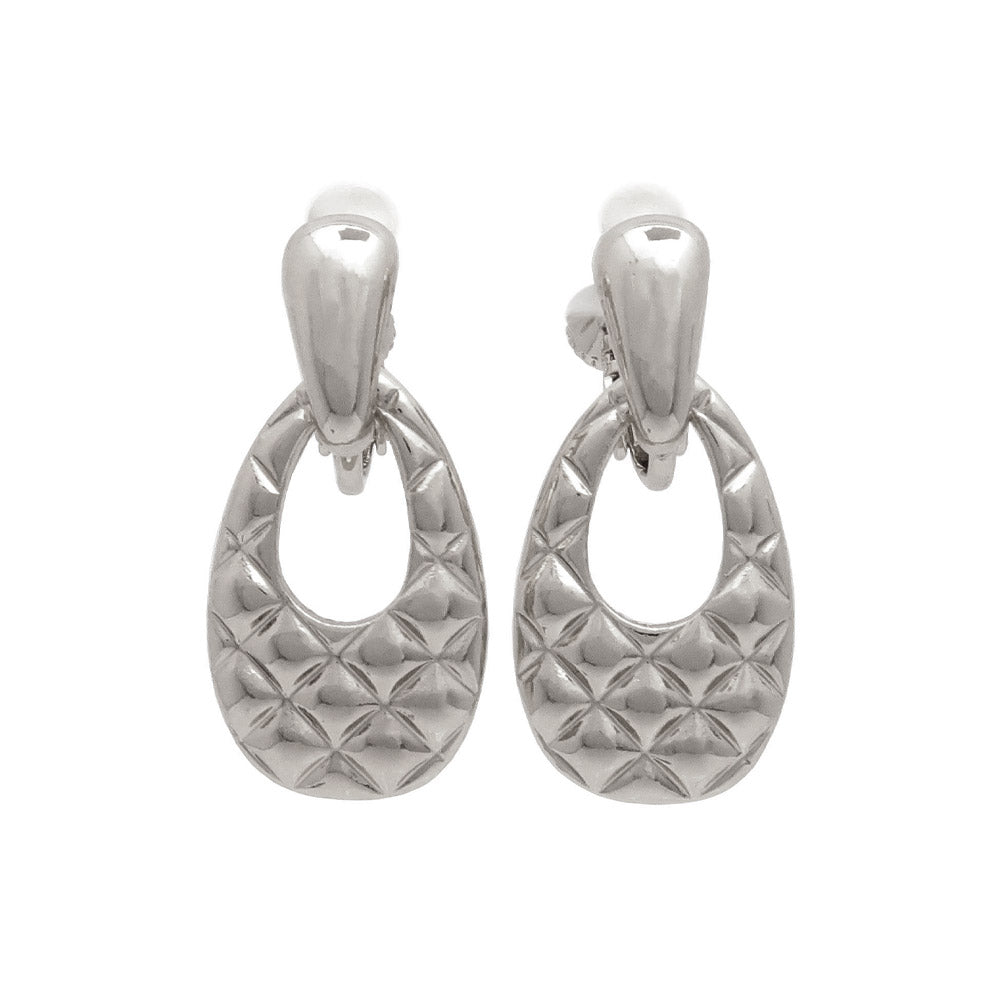 Quilted Oval Clip On Drop Earrings