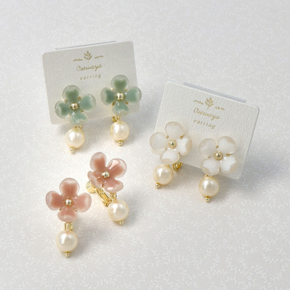 Flower and Pearl Clip Ons - osewaya