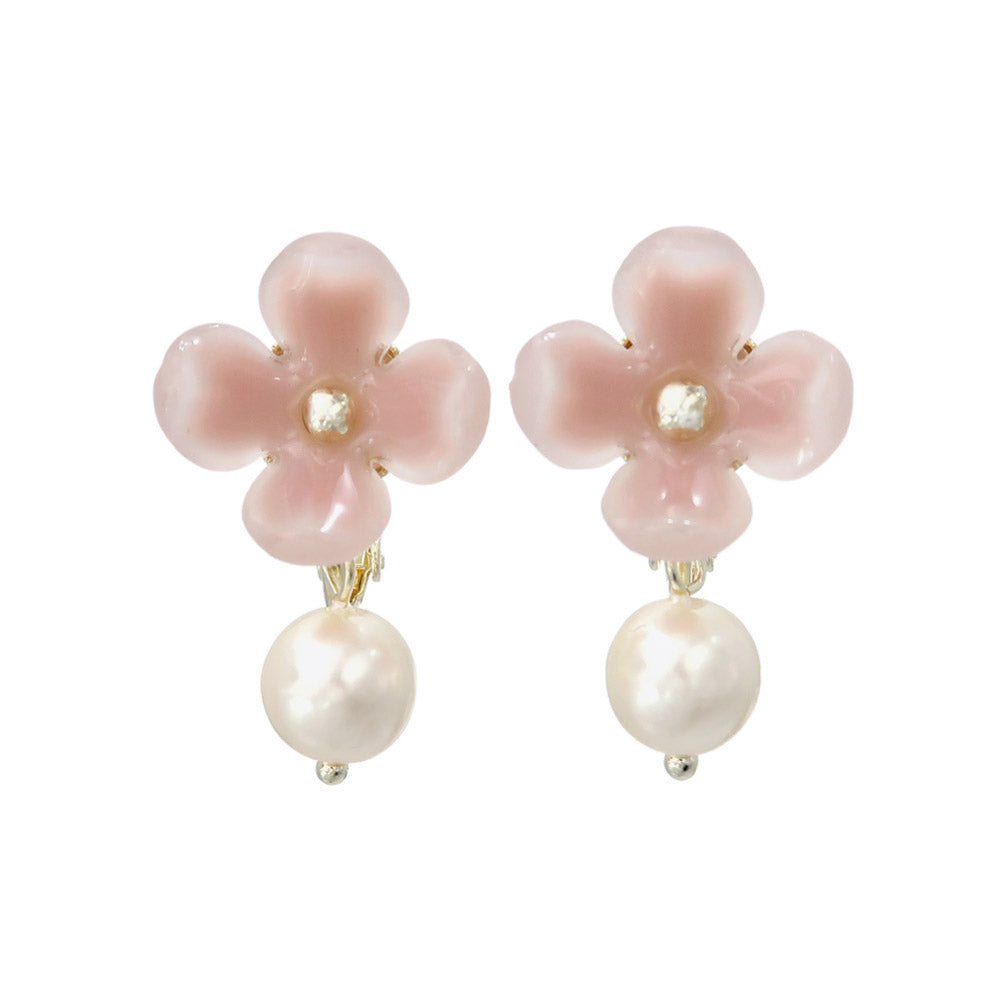 Flower and Pearl Clip Ons