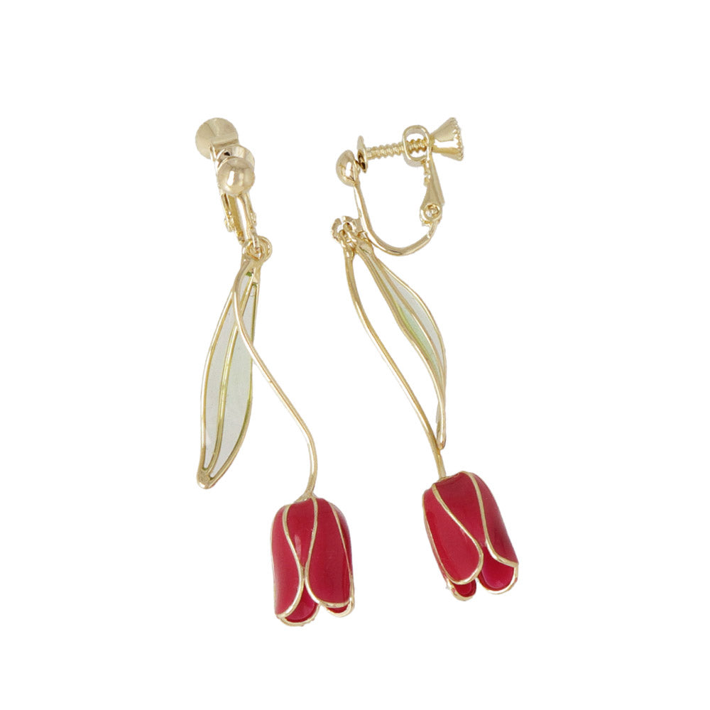 Tulip Clip On Drop Earrings