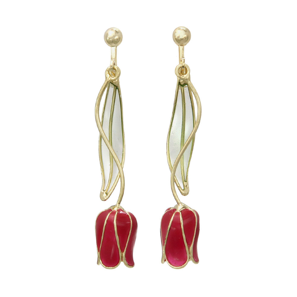 Tulip Clip On Drop Earrings