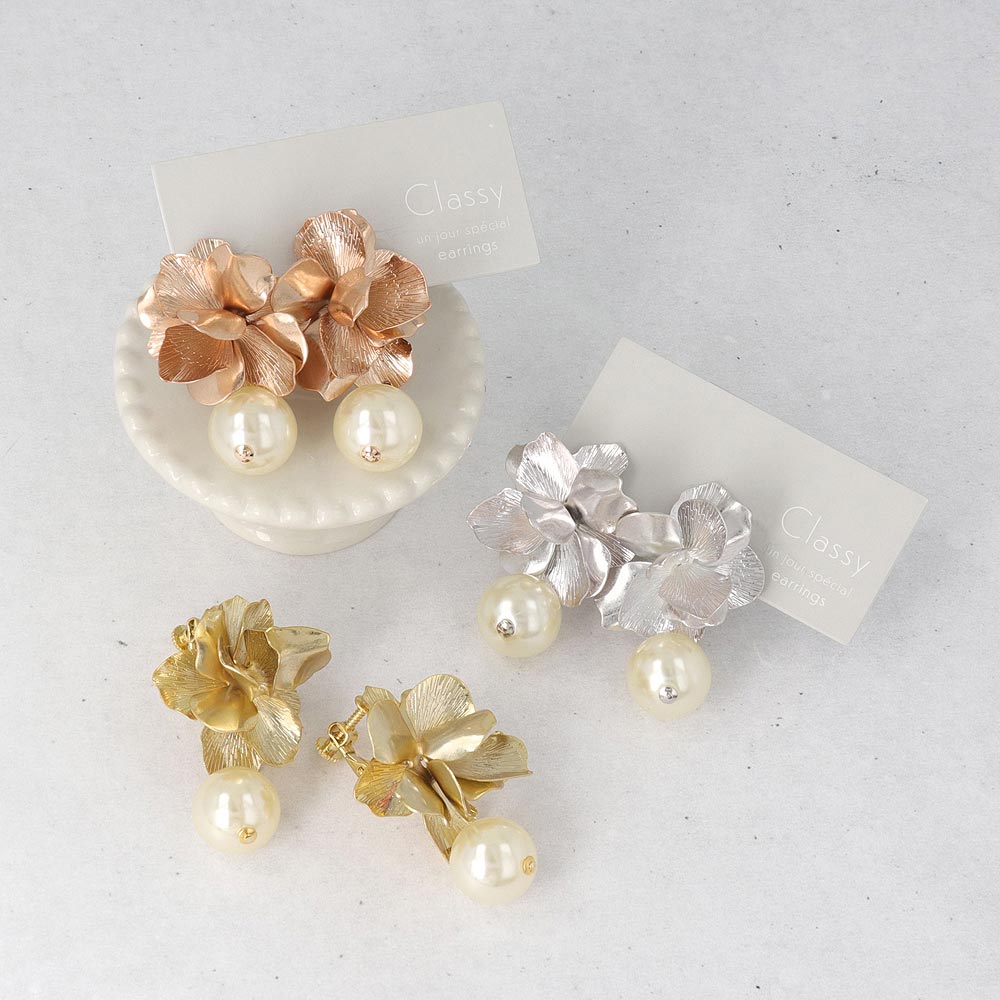 Flower and Pearl Clip Ons - osewaya