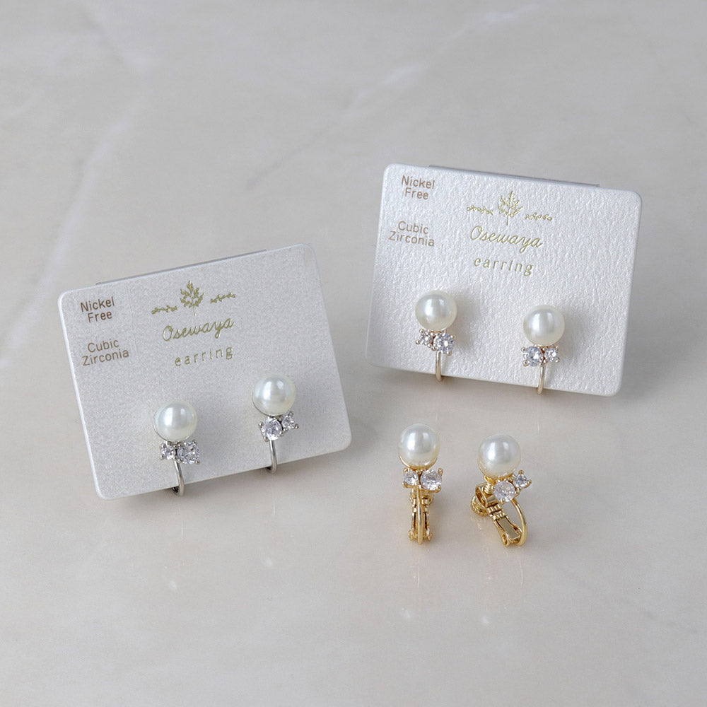 Pearl and Cubic Zirconia Clip Ons - osewaya