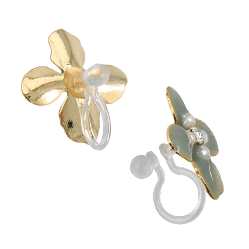 Flower Invisible Clip On Studs