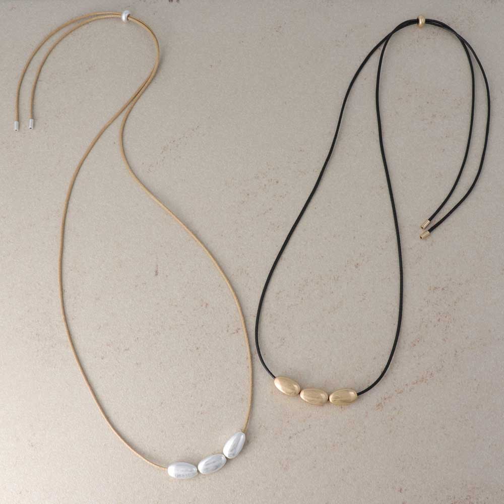Puffy Triple Bead Cord Necklace - osewaya