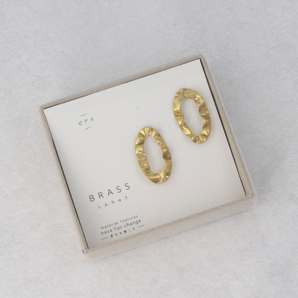 Crushed Oval Brass Earrings - osewaya