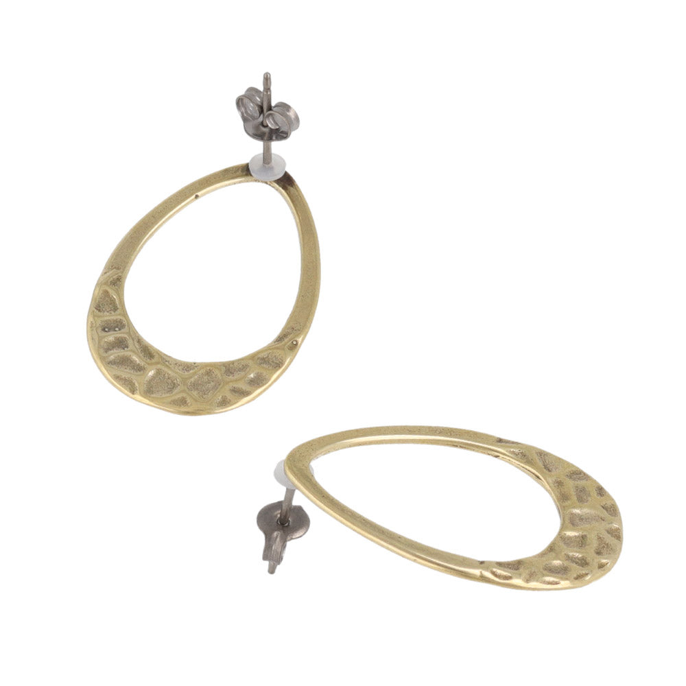 Textured Oval Brass Earrings