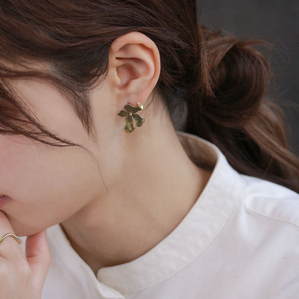 Flower Statement Brass Earrings