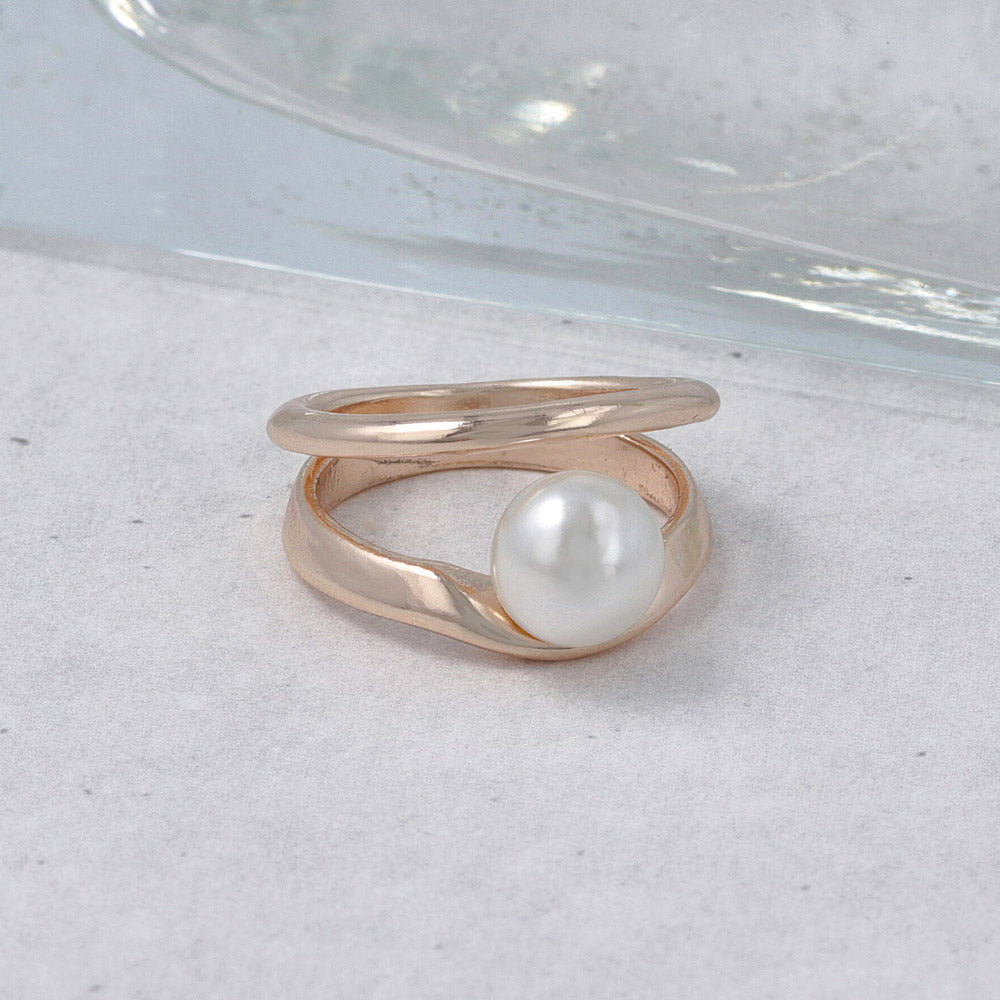 Rose Silver Pearl Double Ring - osewaya