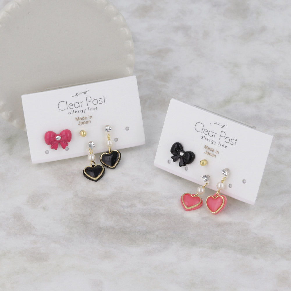 Heart and Bow Plastic Earring Pack