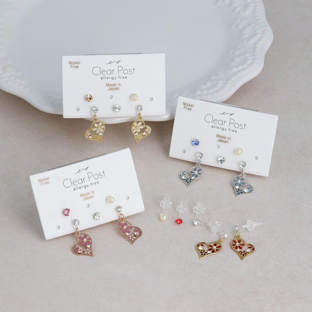 Heart and Stone Plastic Earring Set
