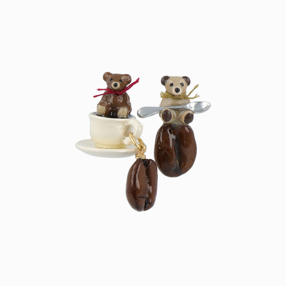 Teddy Bear and Coffee Earrings - Osewaya