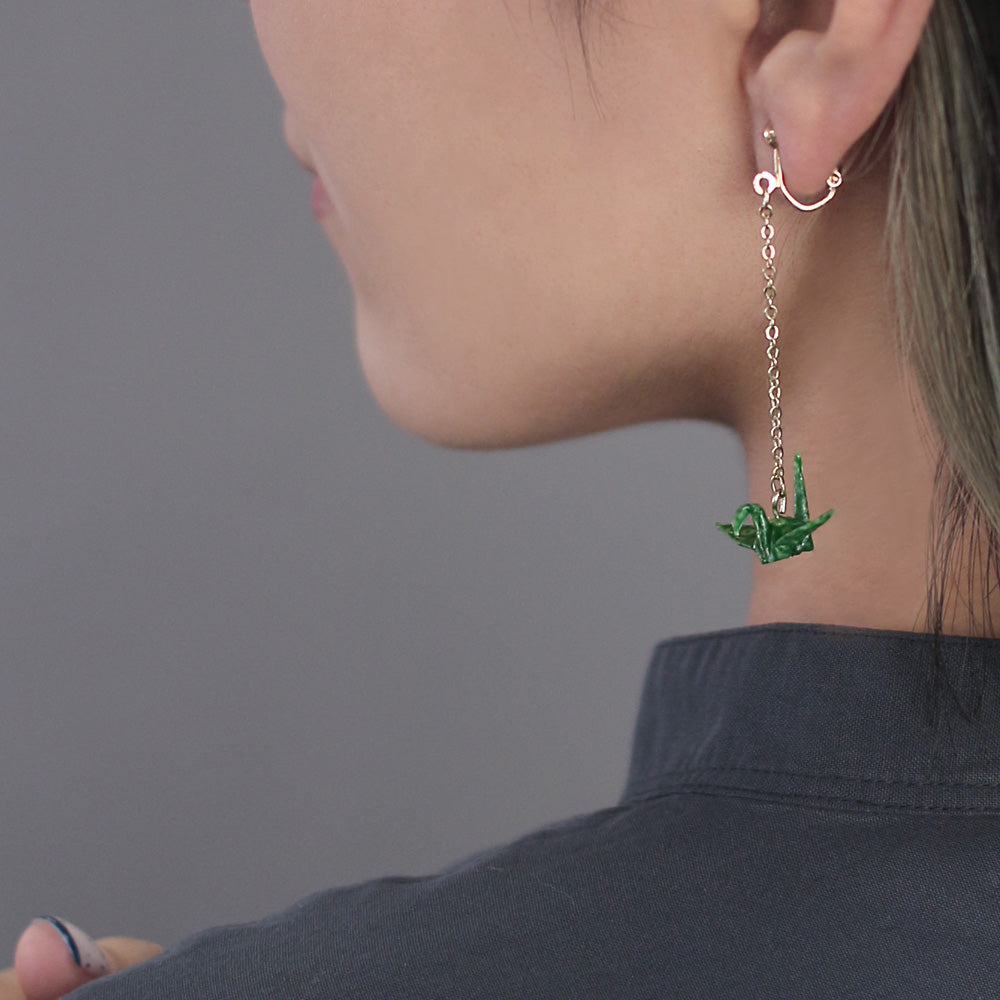 Origami Crane Drop Clip On Earring