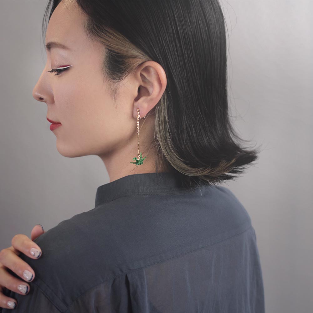 Origami Crane Drop Clip On Earring