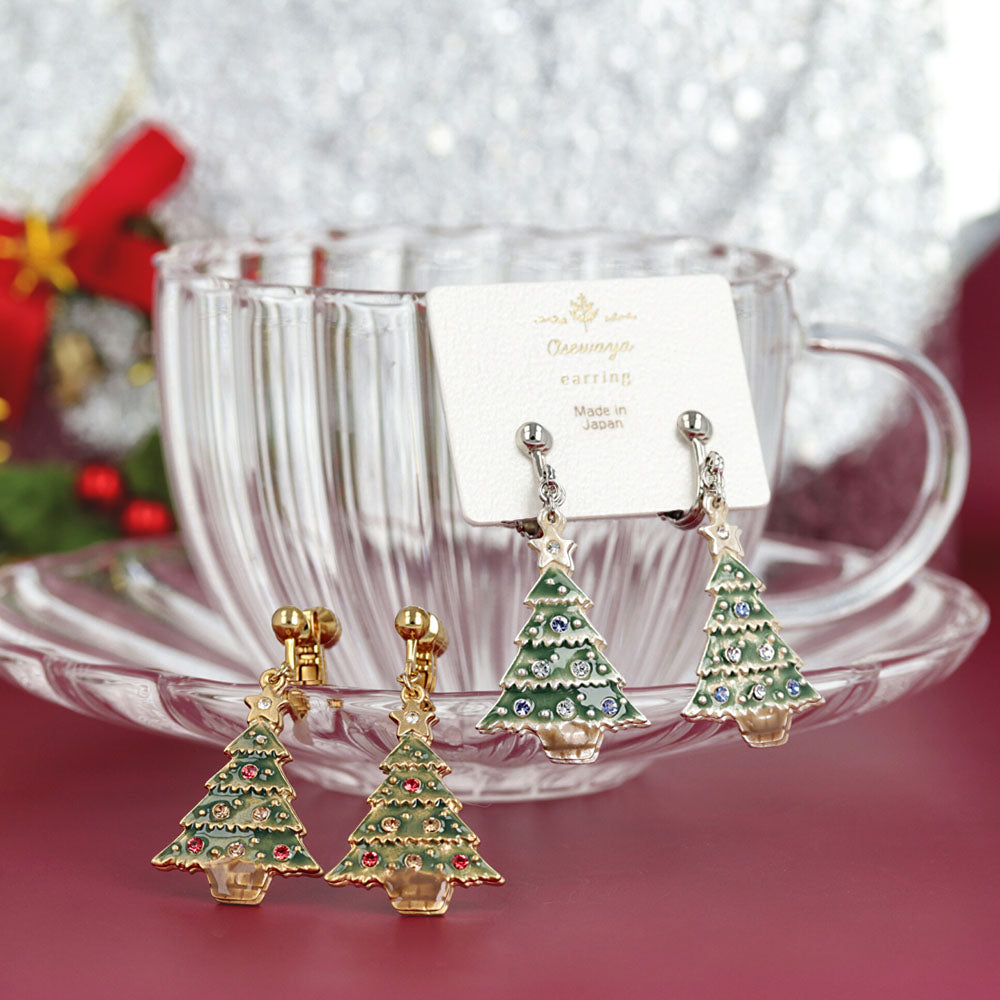 Holiday Tree Clip On Earrings