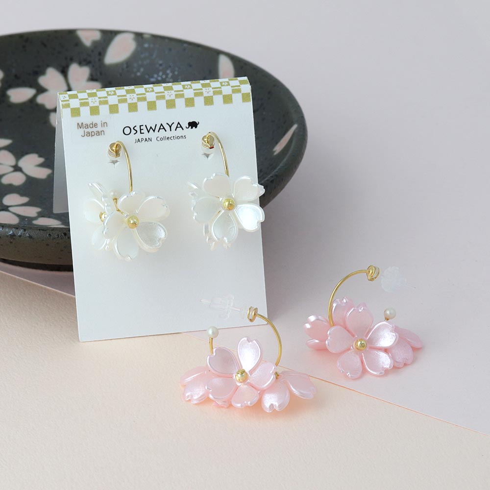 Blossoming Sakura Hoop Plastic Earrings - osewaya