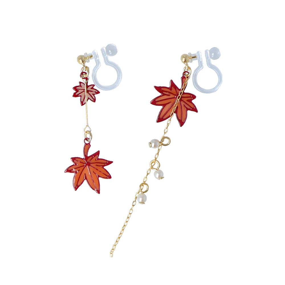 Momiji Asymmetrical Invisible Clip On Earrings