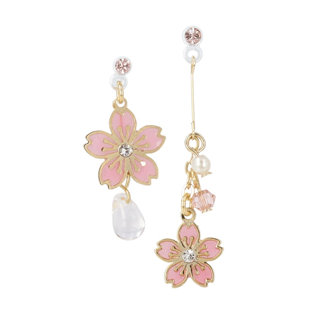 Cherry Blossom Sakura Asymmetrical Drop Non Pierced Earrings