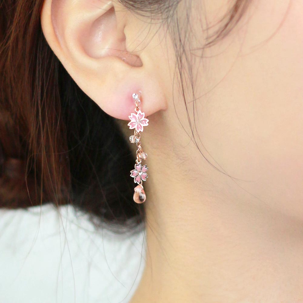 Cherry Blossom Sakura Linear Invisible Clip On Earrings