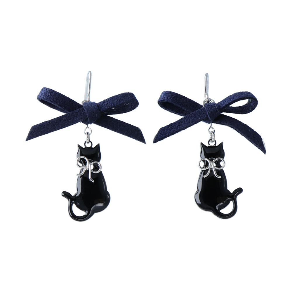 Bow and Cat Dangling Earrings - osewaya