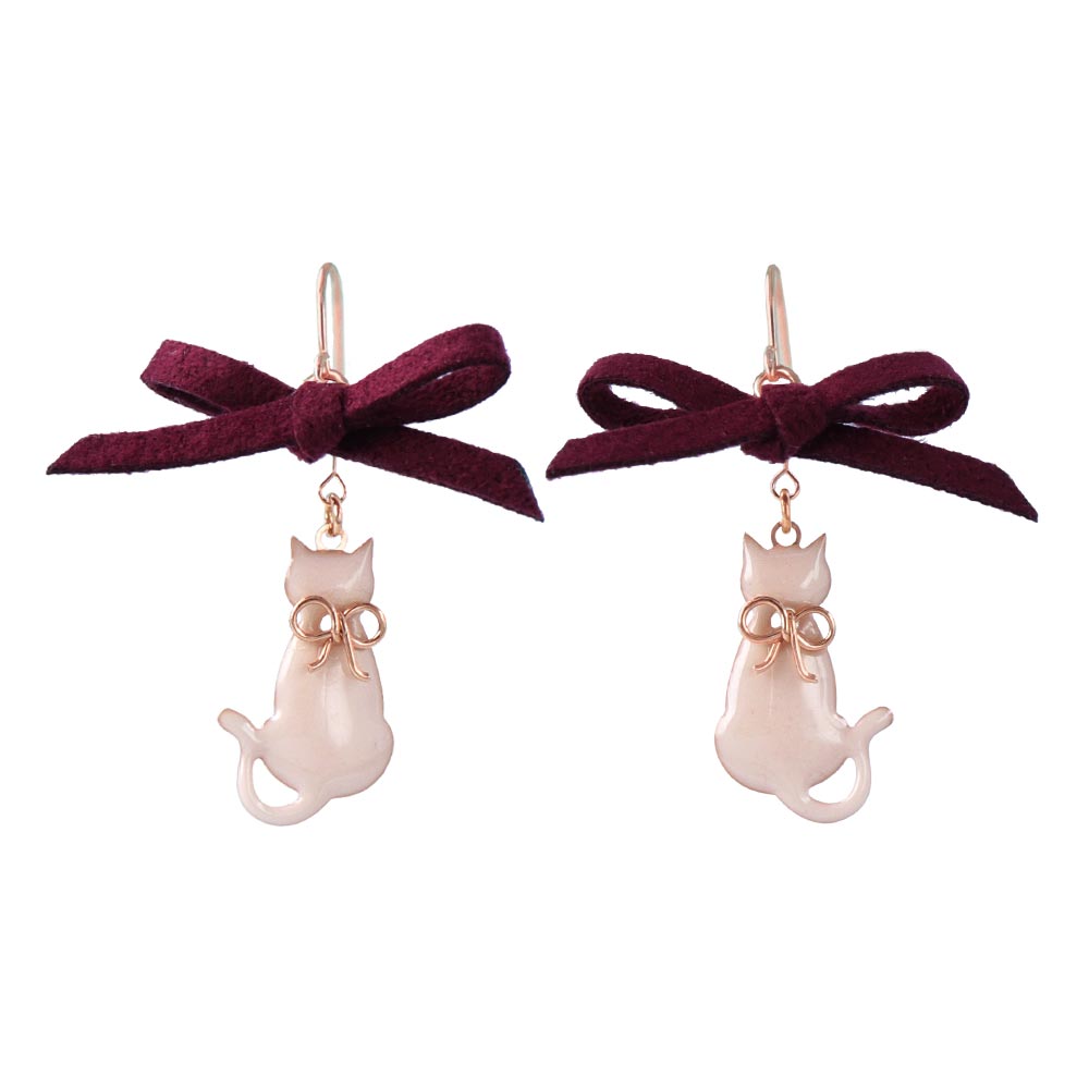 Bow and Cat Dangling Earrings - osewaya