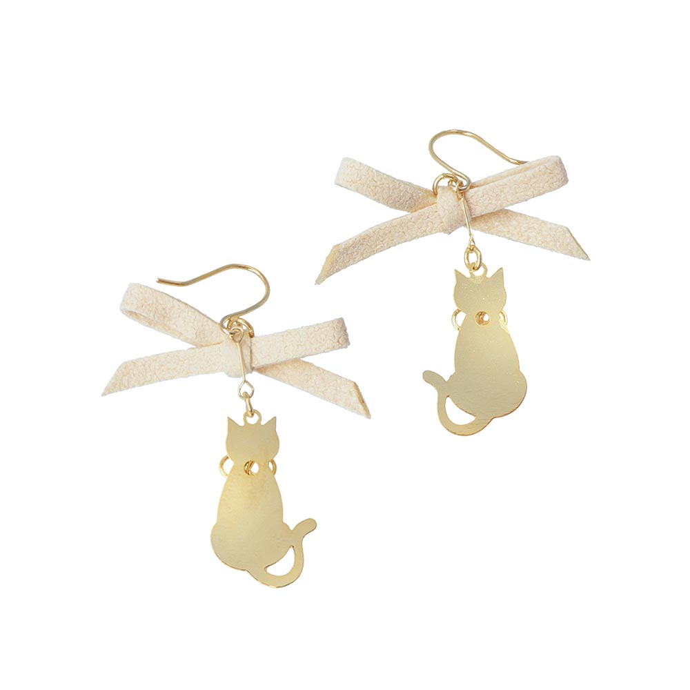Bow and Cat Dangling Earrings