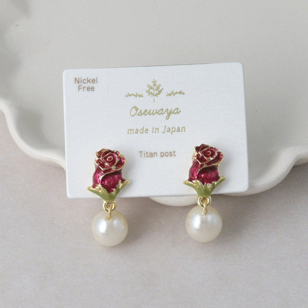 Rose and Faux Pearl Earrings
