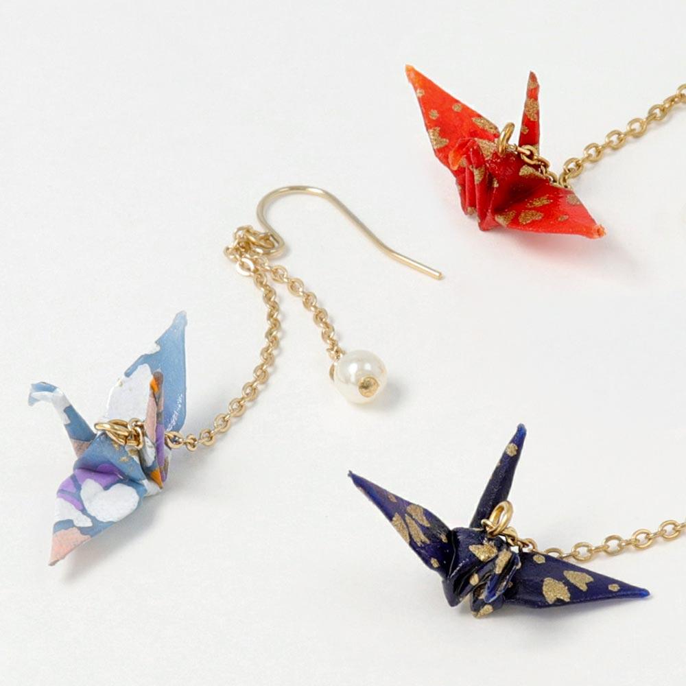 Origami Crane and Pearl Drop Earring