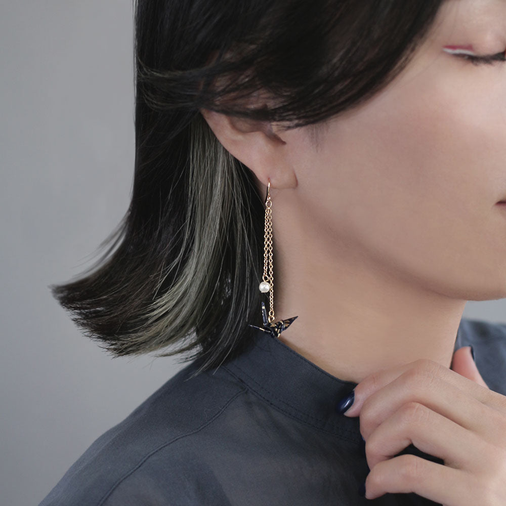 Origami Crane and Pearl Drop Earring