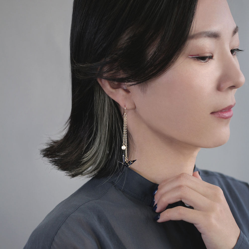 Origami Crane and Pearl Drop Earring