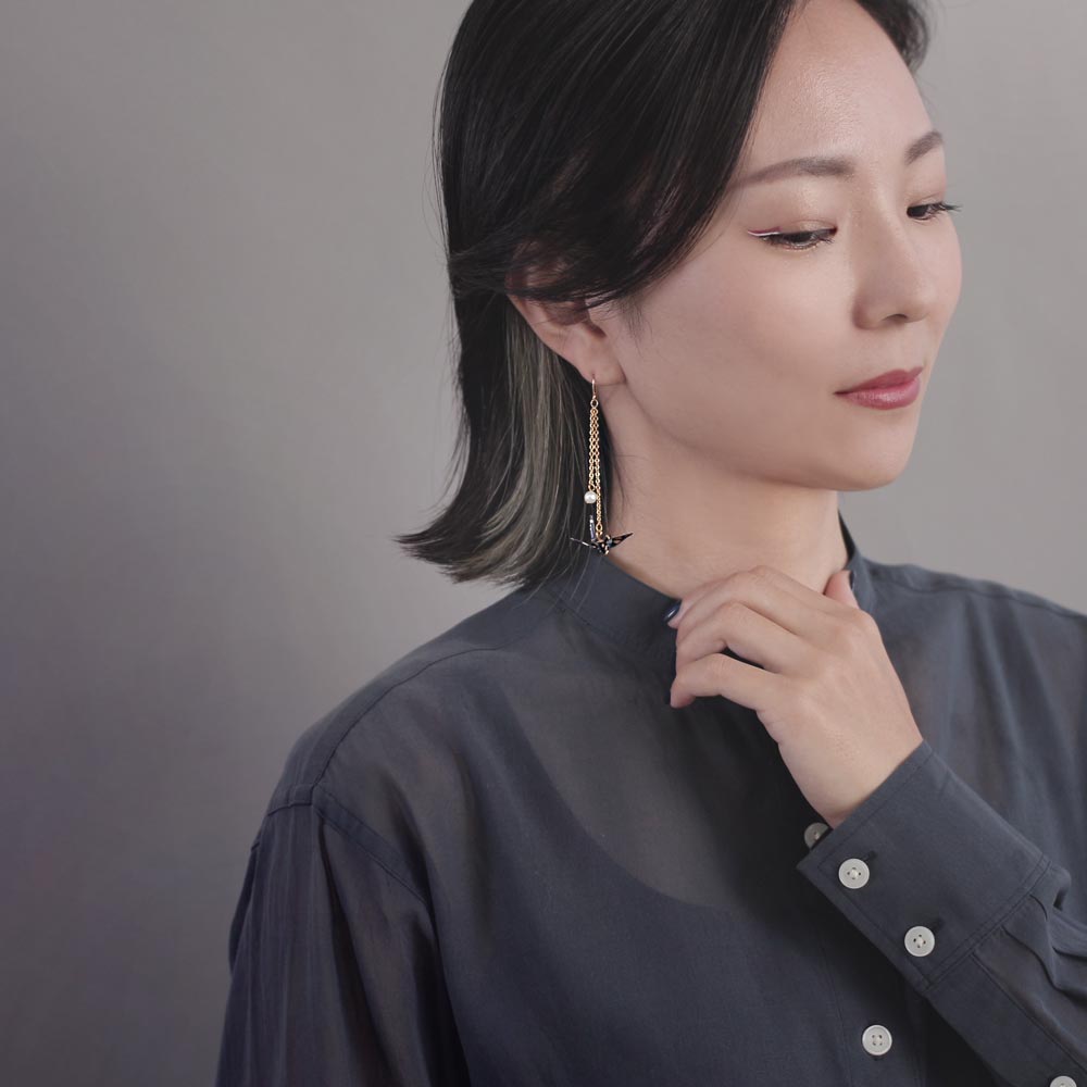 Origami Crane and Pearl Drop Earring