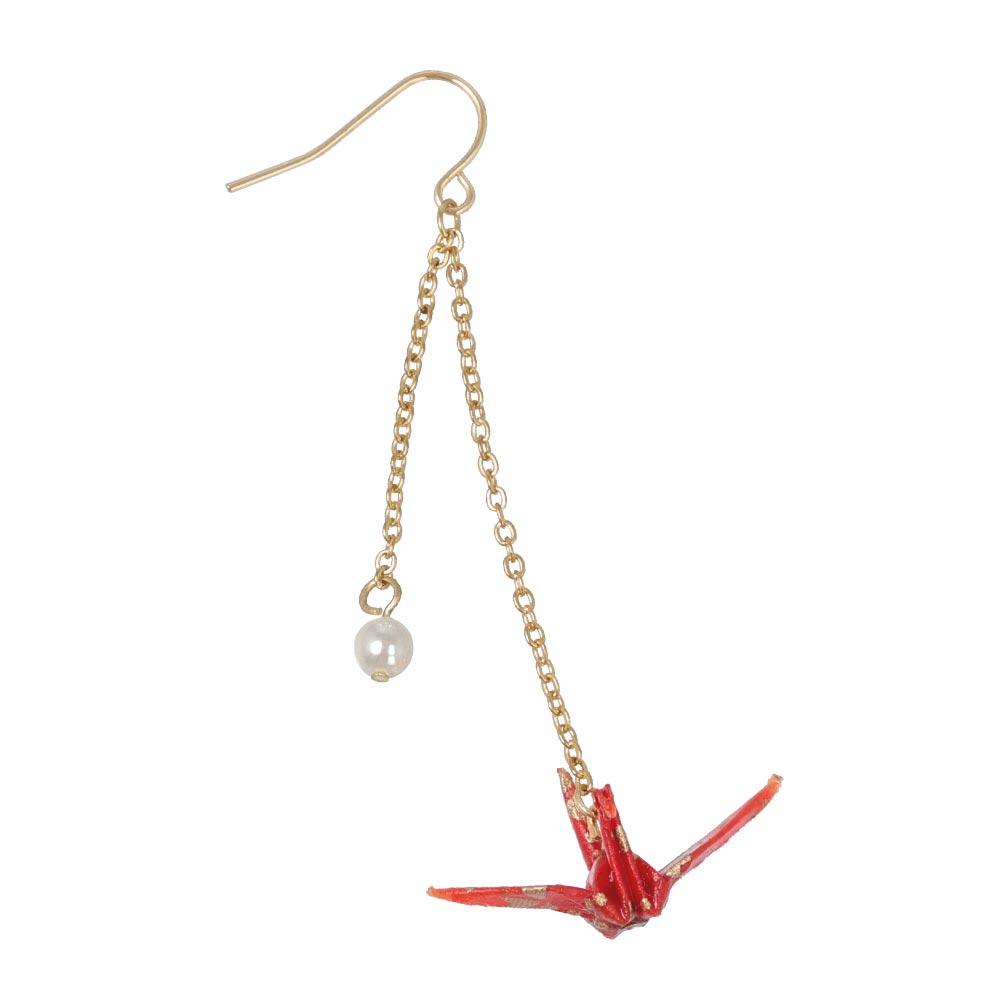 Origami Crane and Pearl Drop Earring