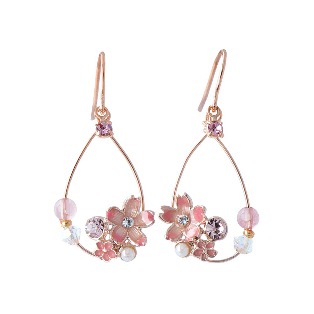 Sakura Floral Hoop Hook Earrings - osewaya