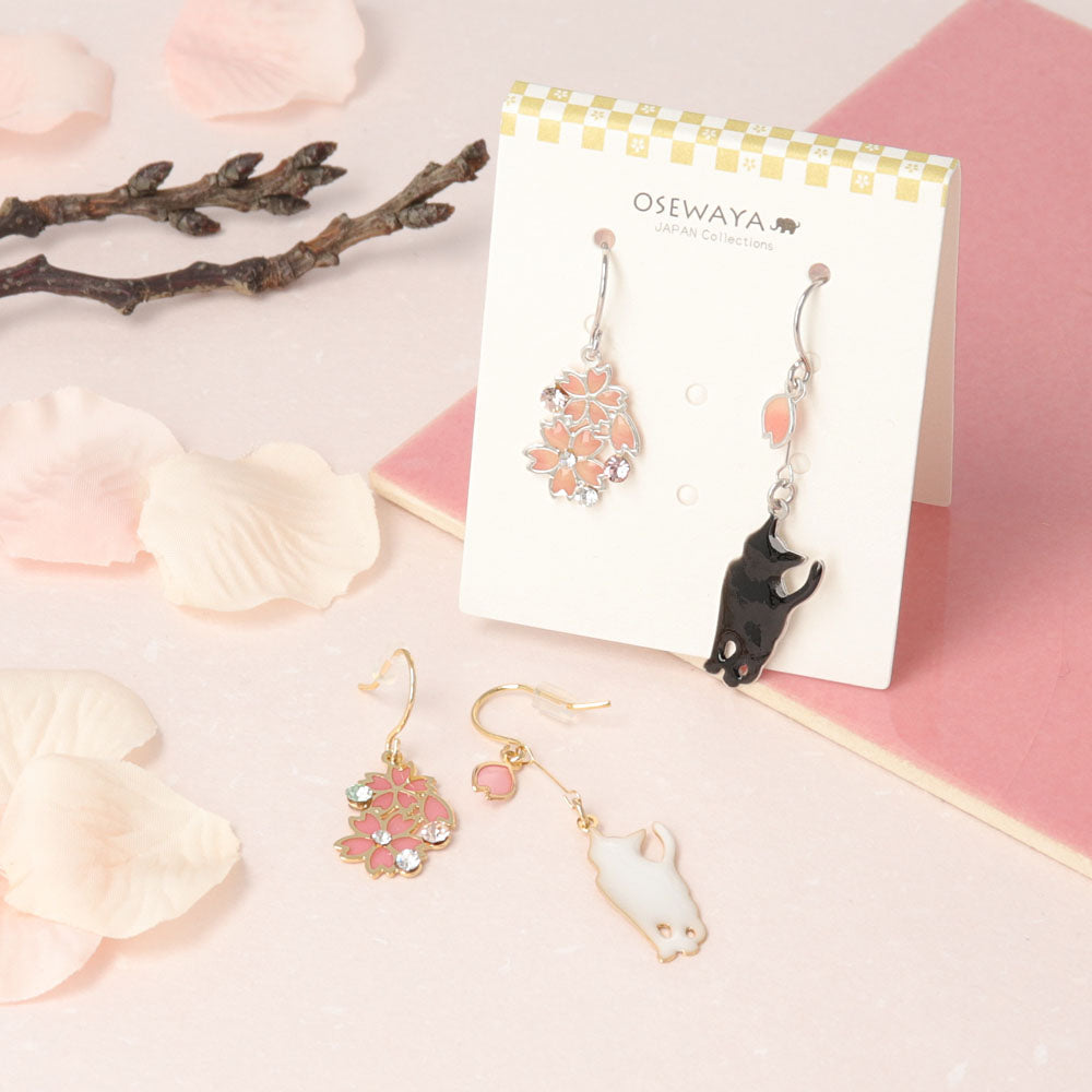Sakura and Cat Mismatched Earrings - osewaya