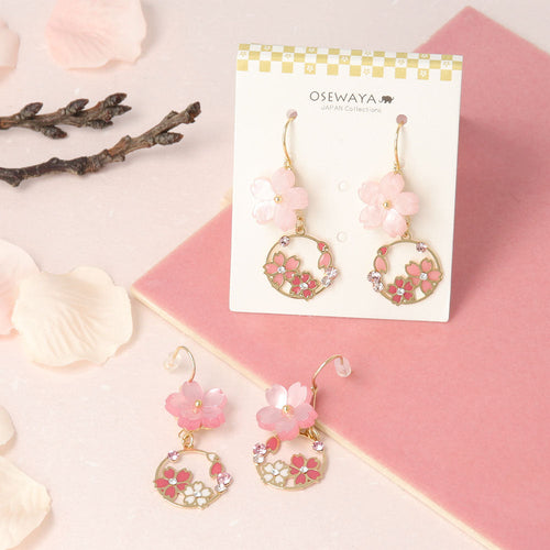 Sakura Circle Drop Earrings - osewaya