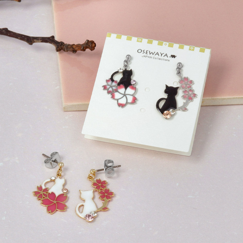 Sakura Cat Drop Earrings - osewaya