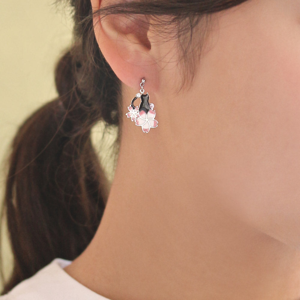 Sakura Cat Drop Earrings