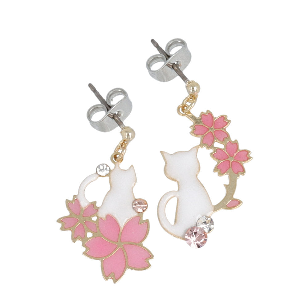 Sakura Cat Drop Earrings