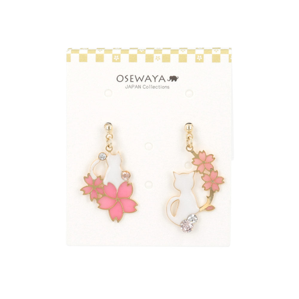 Sakura Cat Drop Earrings