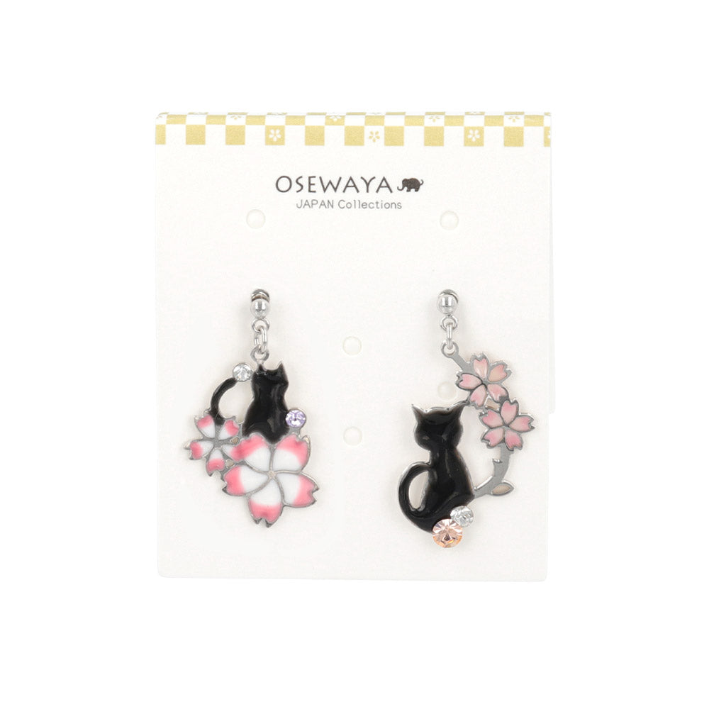 Sakura Cat Drop Earrings