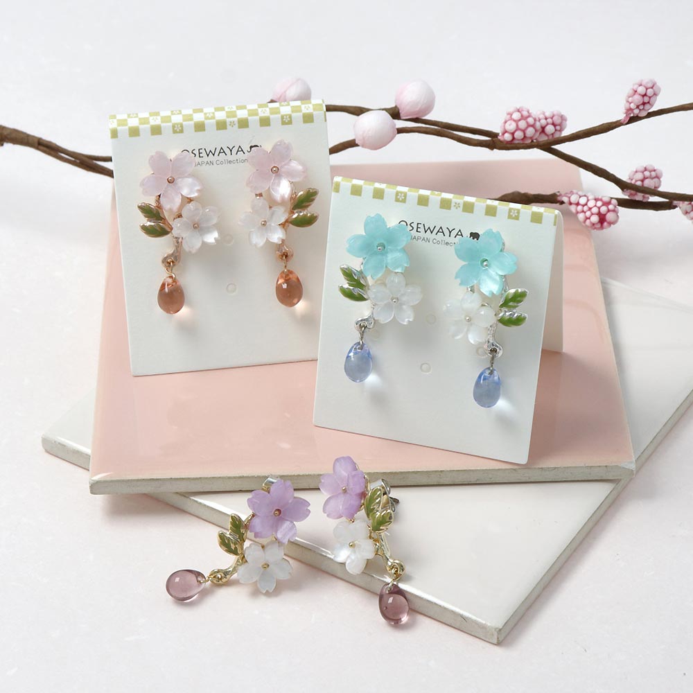 Coloured Sakura Drop Earrings