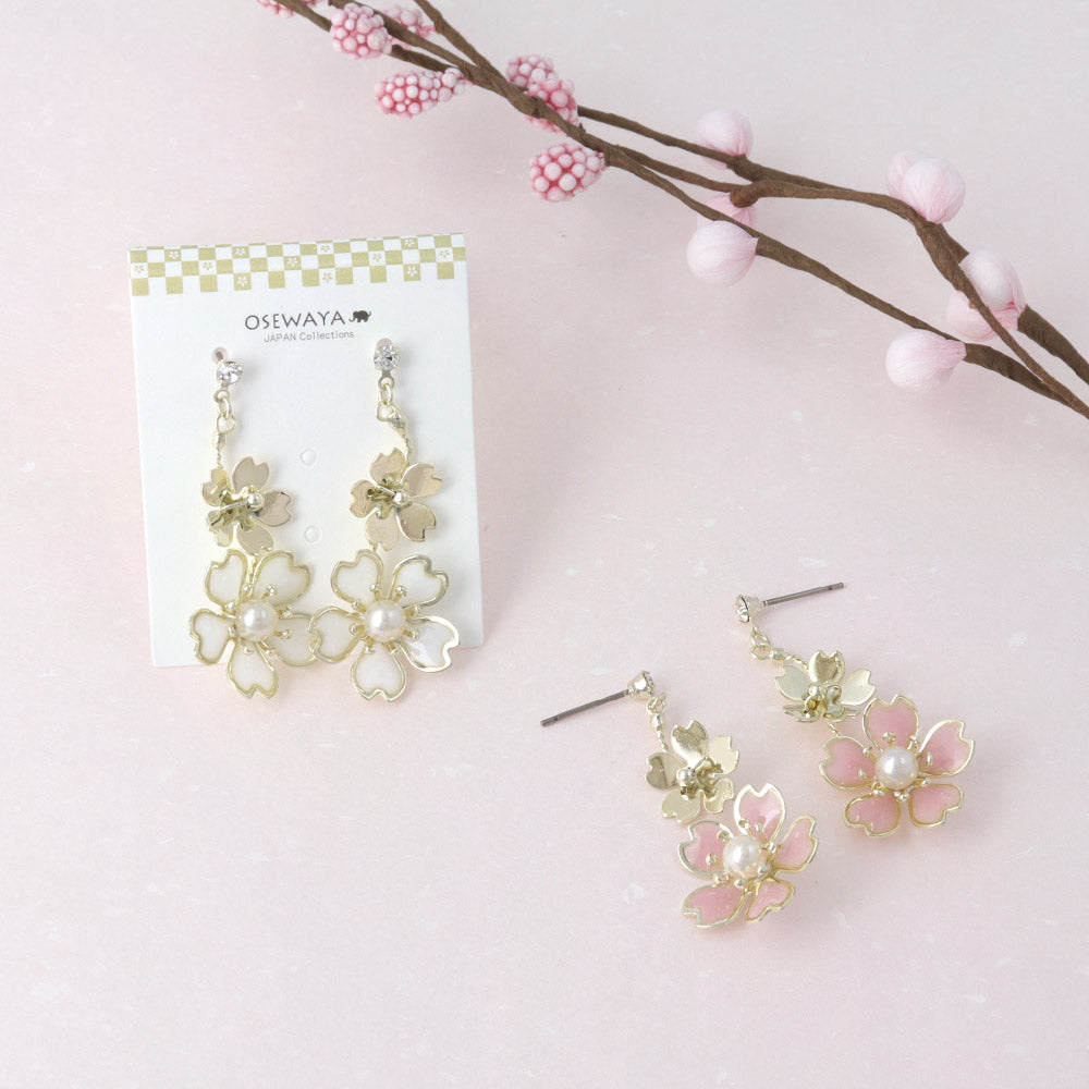 Double Sakura Drop Earrings - osewaya