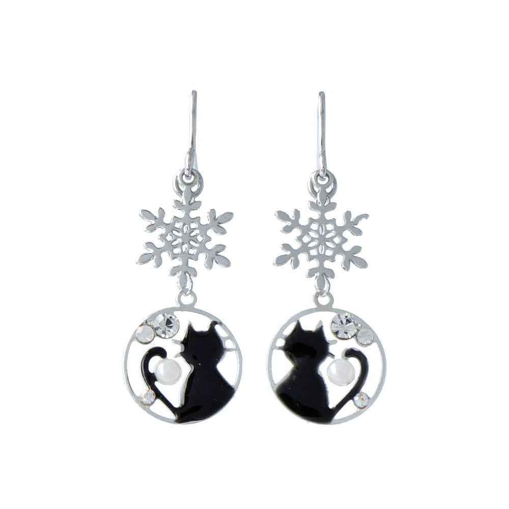 Snowflake and Kitty Drop Earrings